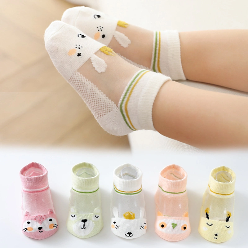 5 Pairs Toddlers Socks, Breathable Sheer Cartoon Animals Ankle Socks