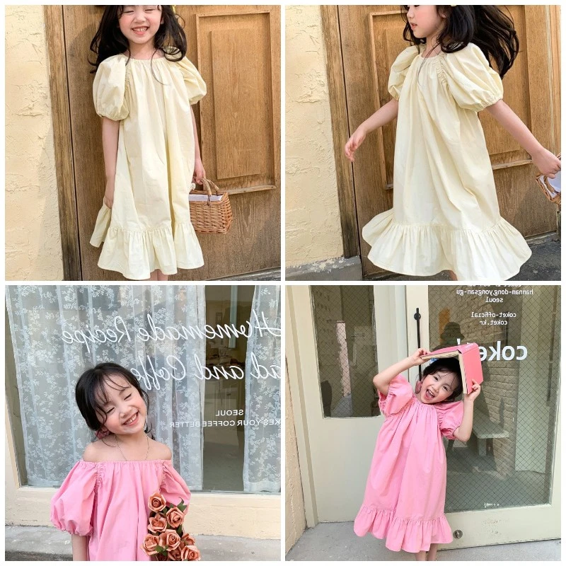 Baby Short Puff Sleeve Dress with Ruffle Simple Summer Clothing