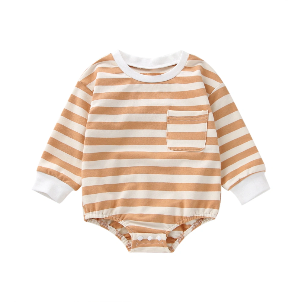 Baby’s Fashion Stripe Print Round Neck Pocket Long Sleeve Romper