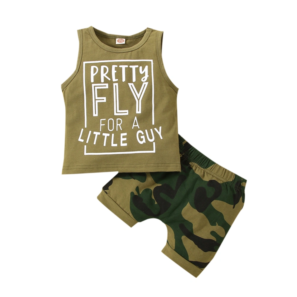 Baby Boys Summer Outfits, Letter Crew Neck Vest, Camouflage Shorts