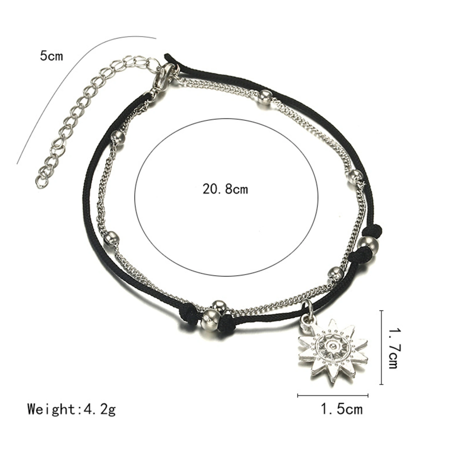 Sun Layered Anklet for Women Girls Adjustable Beaded Ankle Bracelet 
