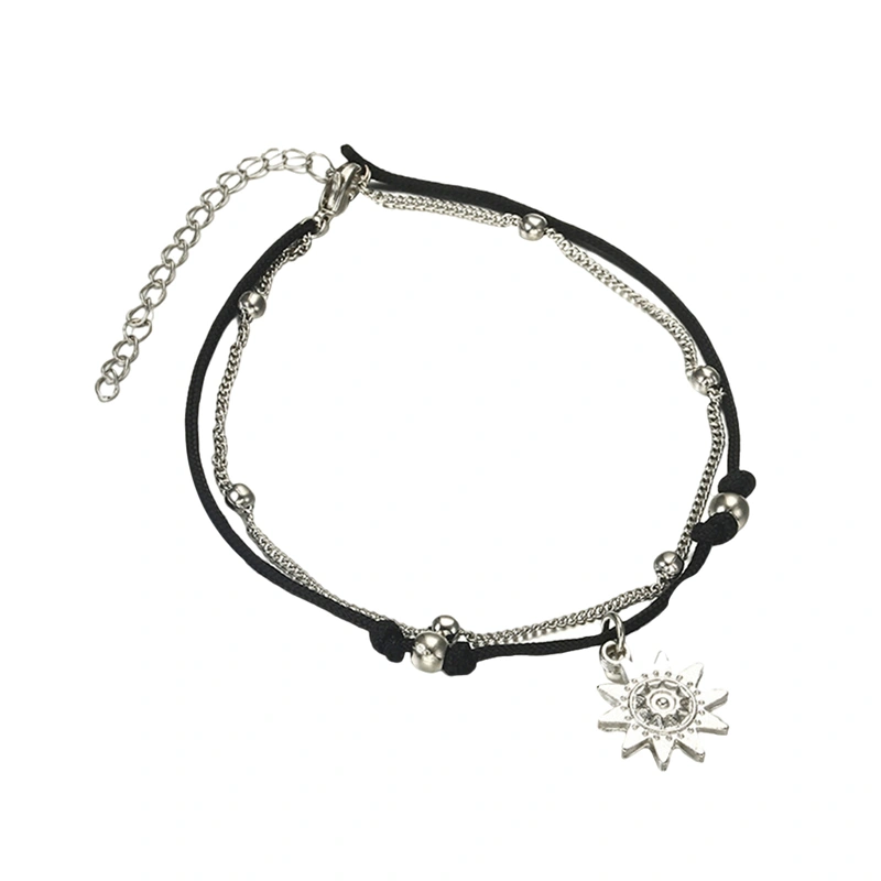 Sun Layered Anklet for Women Girls Adjustable Beaded Ankle Bracelet 