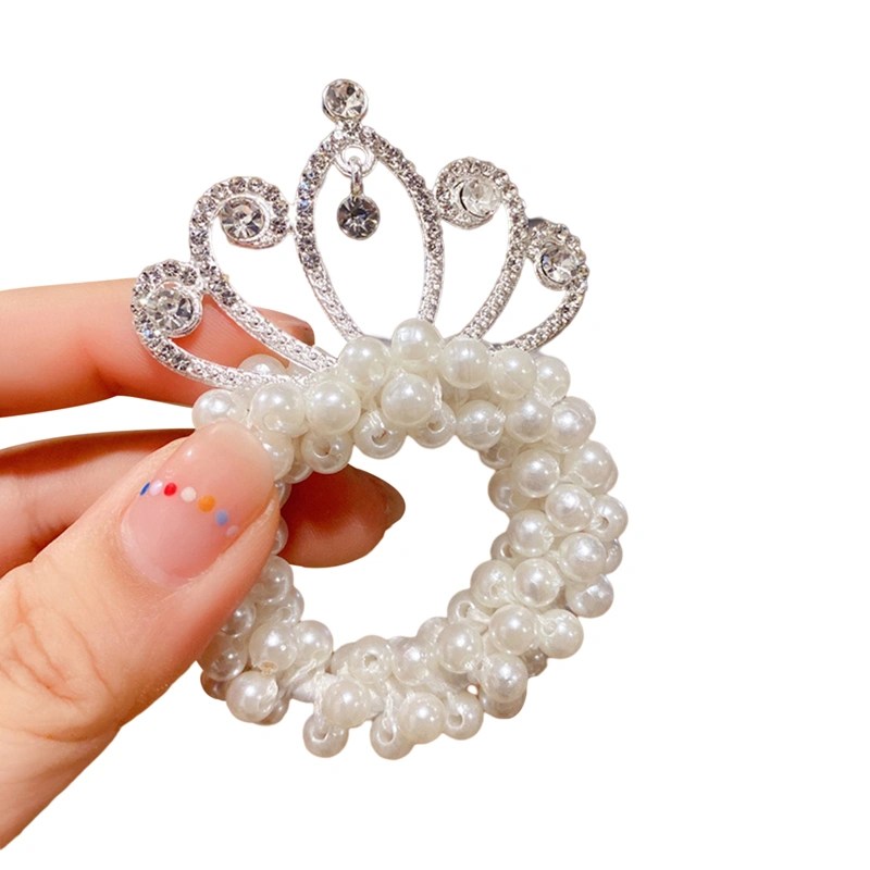 Children Hair Ties Fashion Princess Crown Pearl Rubber Band Headdress