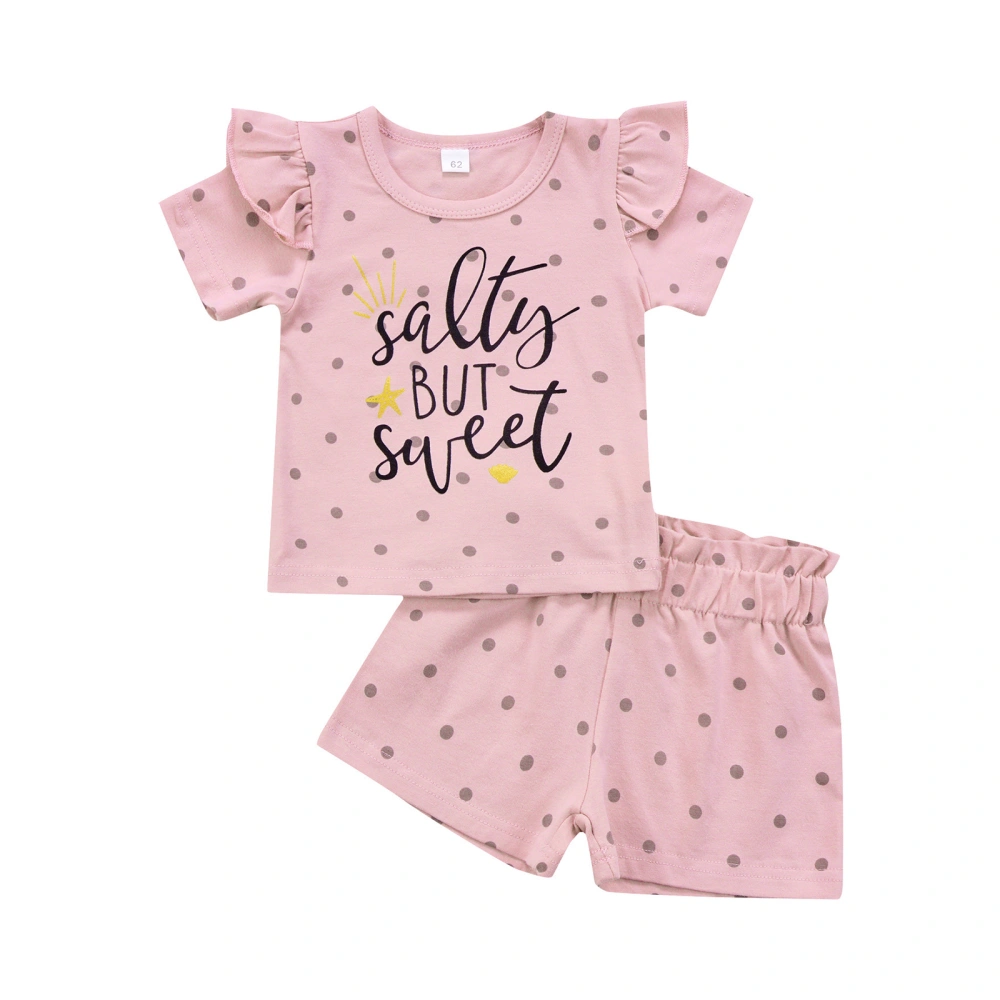 Baby Girls Outfits, Dot Letter Short Sleeve Tops + Short Dot Pants