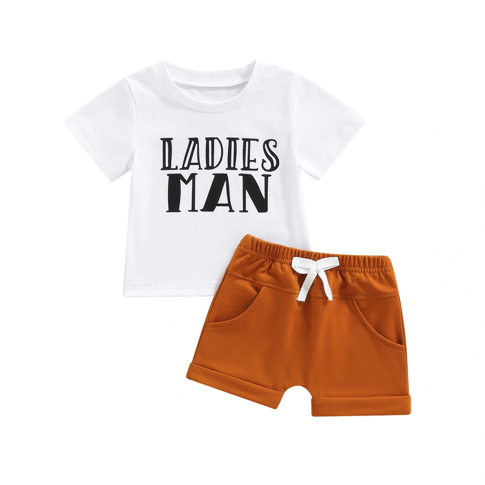 Baby Boys Letters Print Round Neck T-shirt and Drawstring Shorts