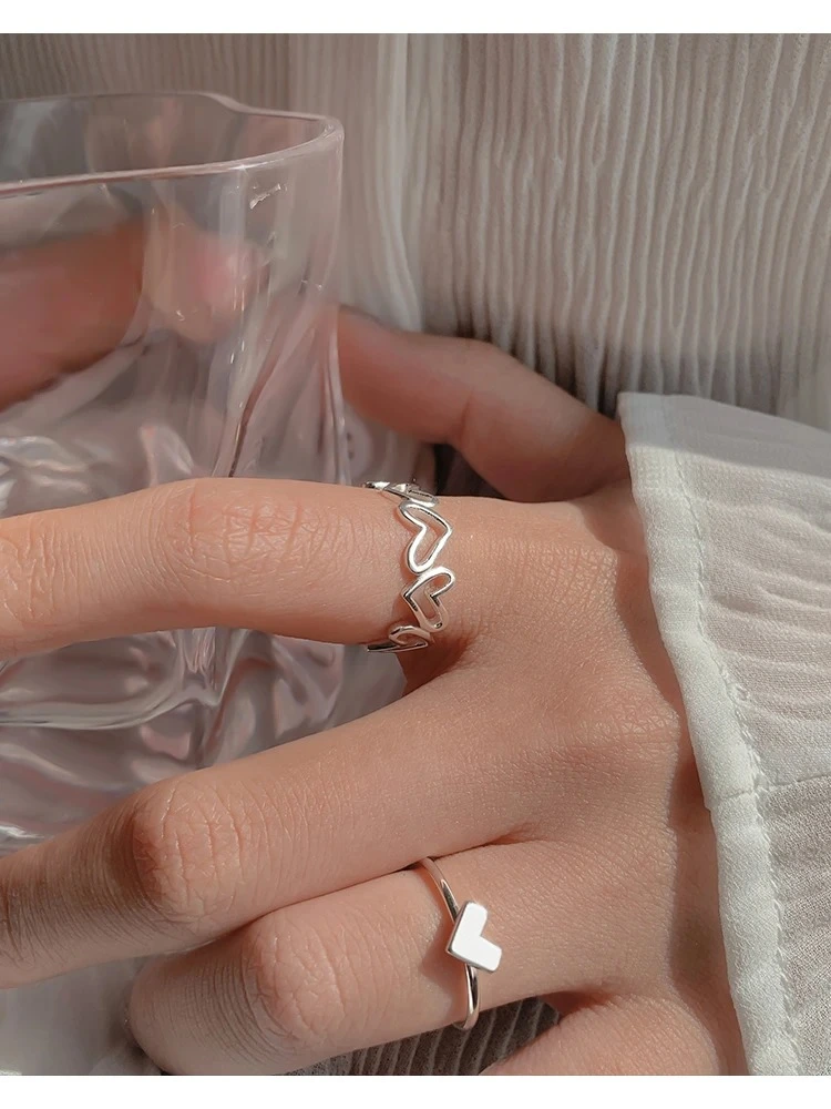 2 Pieces Finger Rings Set, Opening Rings with Love Heart Design