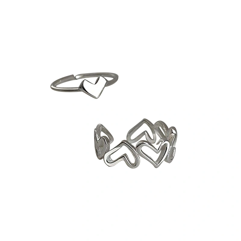 2 Pieces Finger Rings Set, Opening Rings with Love Heart Design