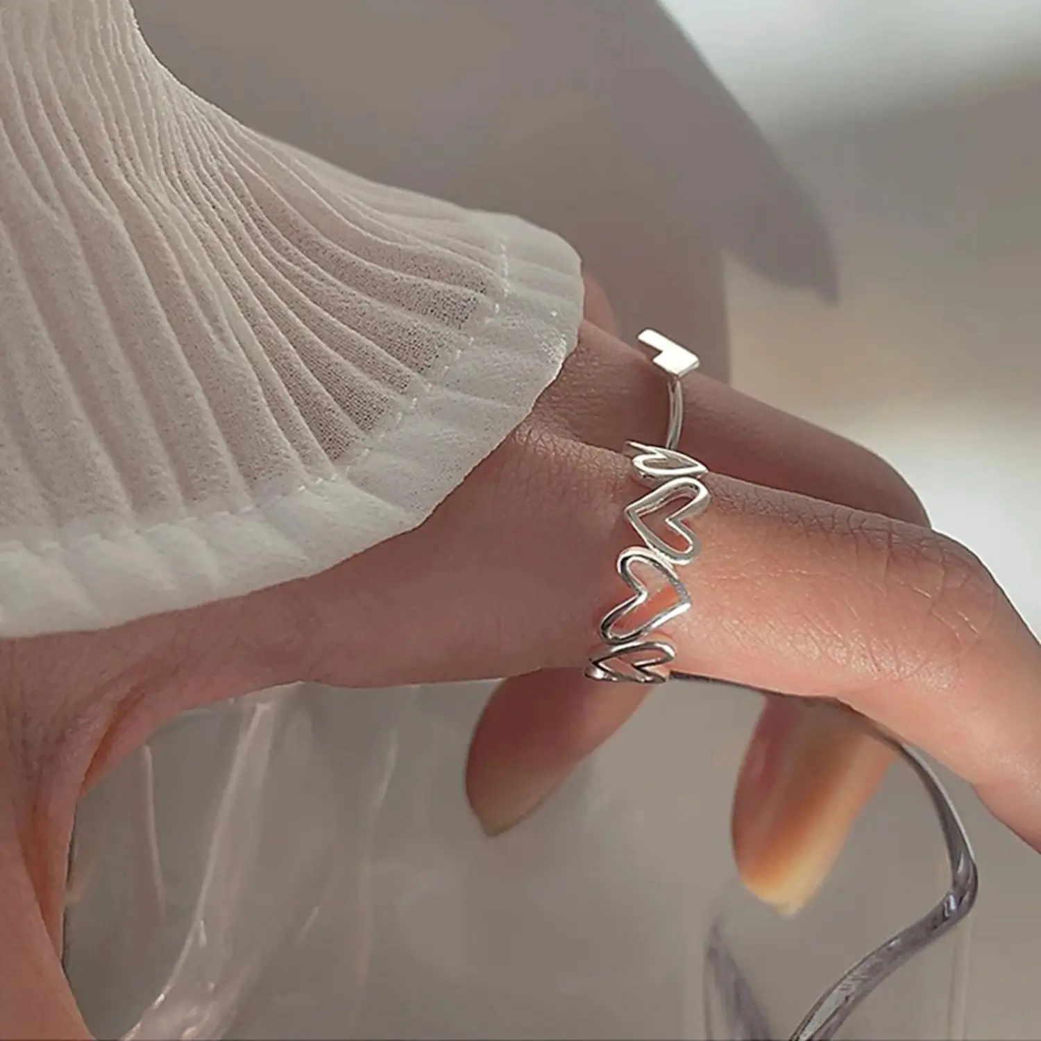 2 Pieces Finger Rings Set, Opening Rings with Love Heart Design