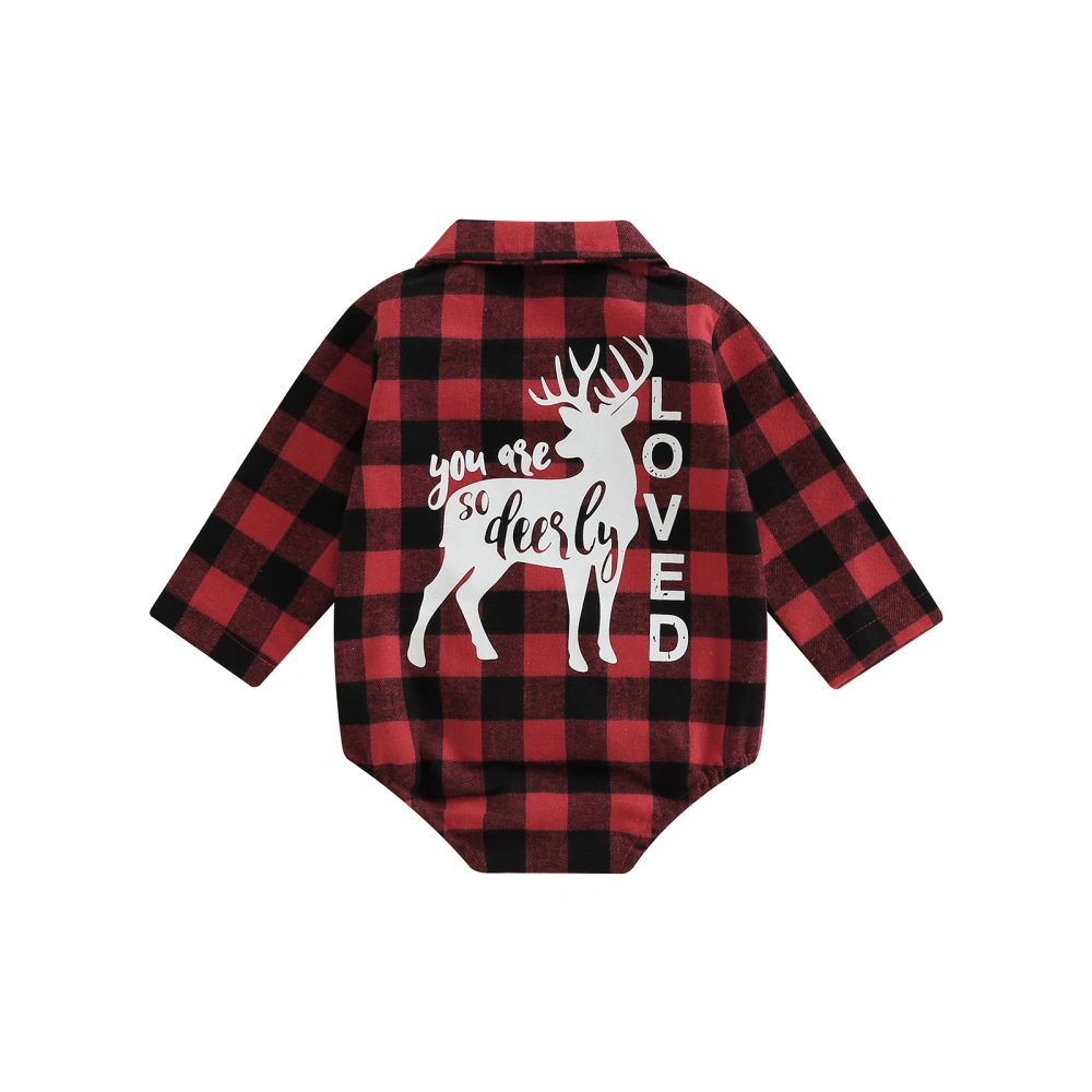 Baby Boys Girl Lapel Plaid Loose Button Christmas Elk Romper 