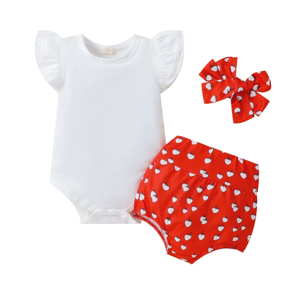 Baby Girl Shorts Suit Fly-sleeve Romper Strawberry Shorts Headband