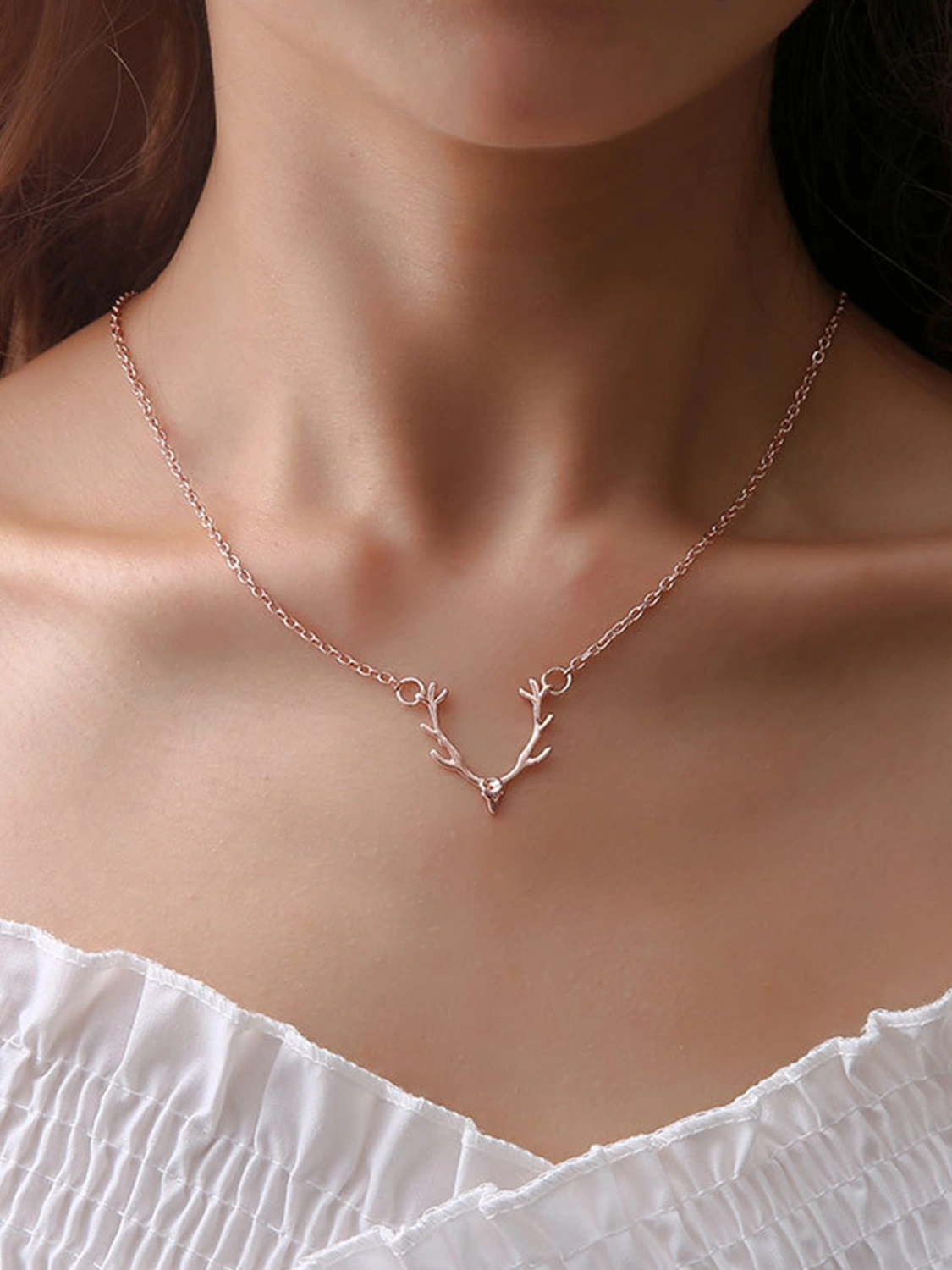 Women Deer Necklace, Dainty Elk Antler Necklace Birthday Gift