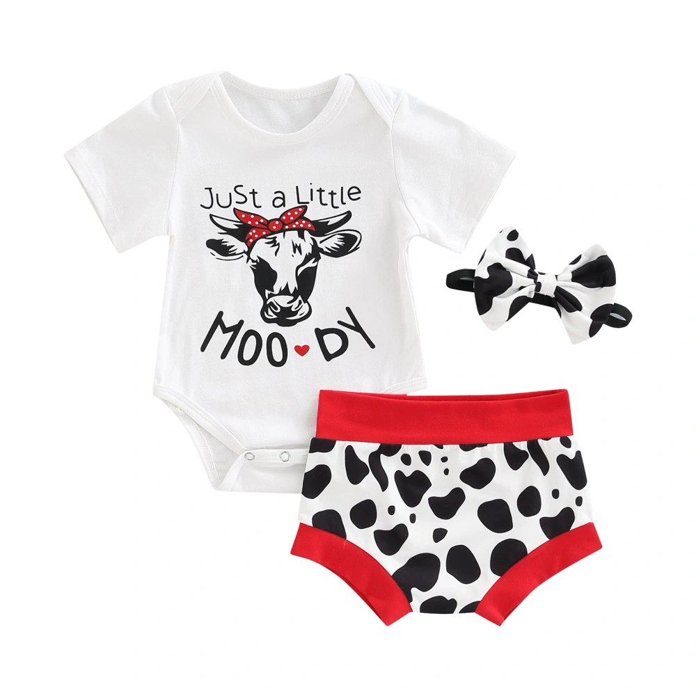 Baby Girl Outfit Sets Printed Romper Contrast Color Shorts Headband 