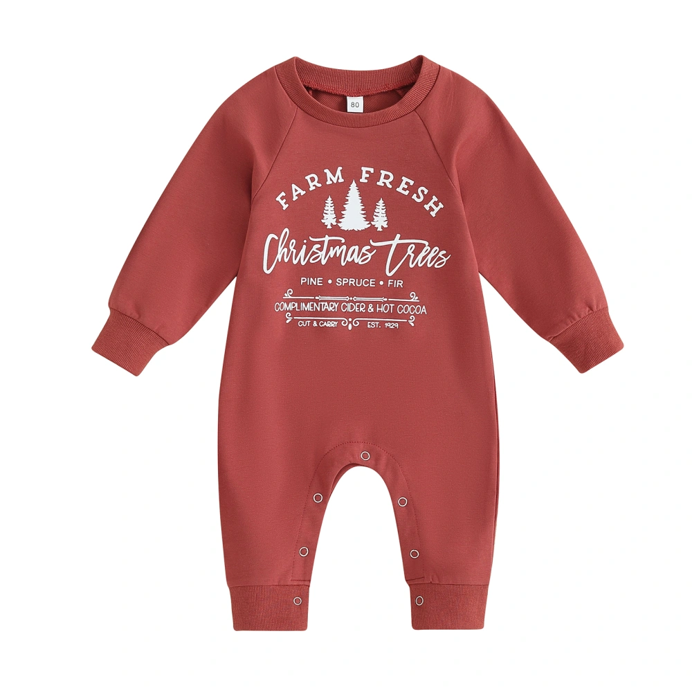 Baby Jumpsuit, Long Sleeve Letters Tree Print Christmas Romper