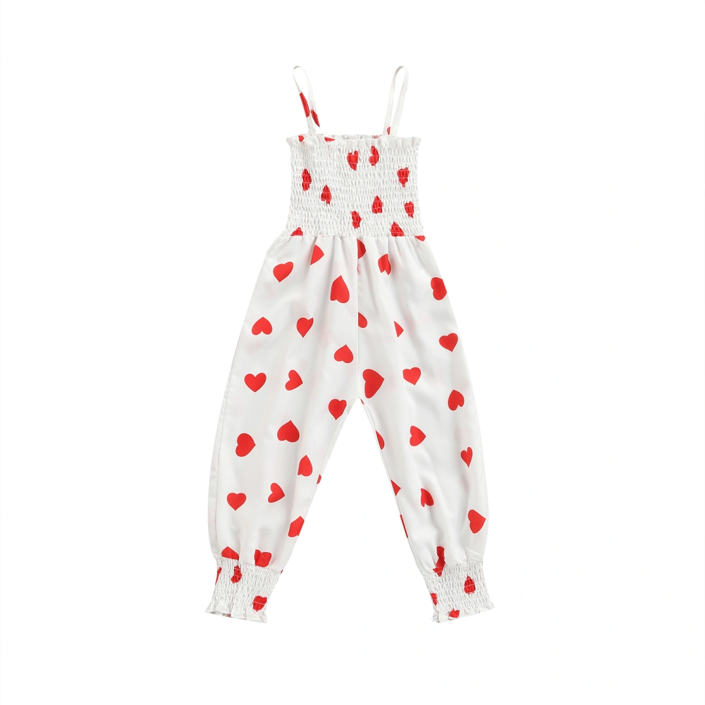 Little Girl’s Fashion Heart Printing Boat Neck Suspender Jumpsuit