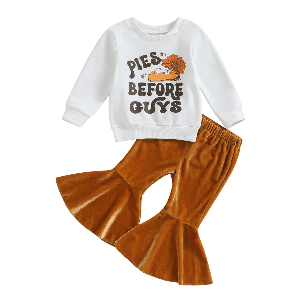 Girls Thanksgiving Outfits Letter Print Sweatshirt and Velvet Pants 