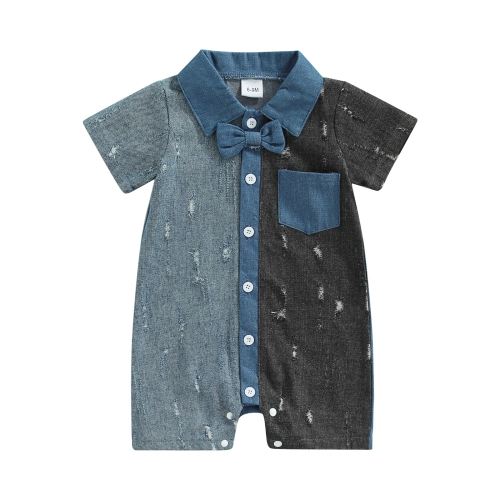 Summer Autumn Infant Denim Romper, Lapel Single-breasted Jumpsuit