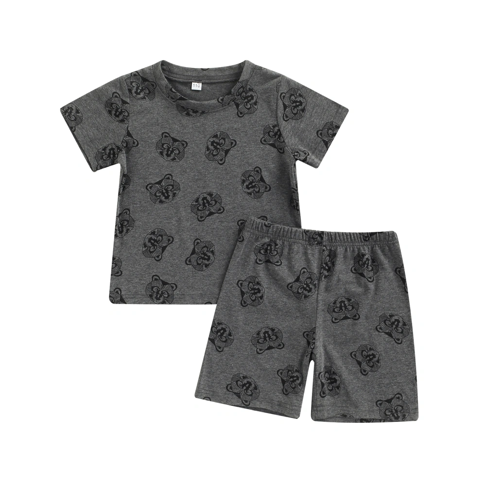 Children Boys Shorts Set Tiger Head Print Short-sleeved Blouse Shorts