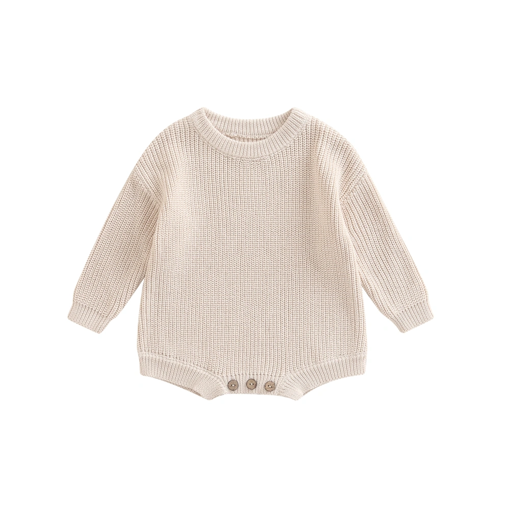 Newborn Baby Romper, Knitting Ribbed Surface Round Neck Bodysuit