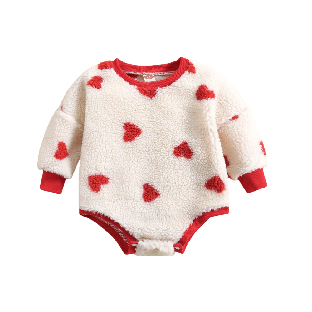 Baby Girls Autumn Long Sleeve Round Neck Heart Print Casual Romper