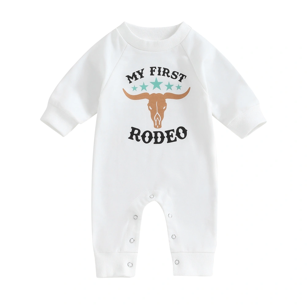 Toddler Sweatshirt Rompers Western Bull Head Letter Print Jumpsuit