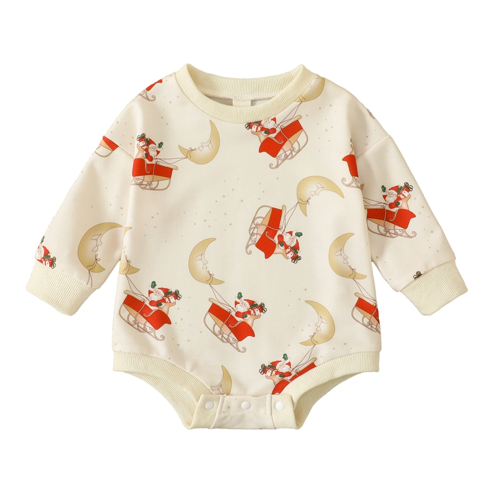 Baby Christmas Romper Santa Sled Moon Print Round Neck Jumpsuits