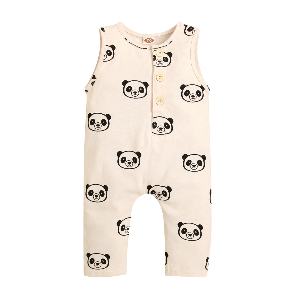 Baby Sleeveless Romper, Panda Printed Button Round Neck Overalls