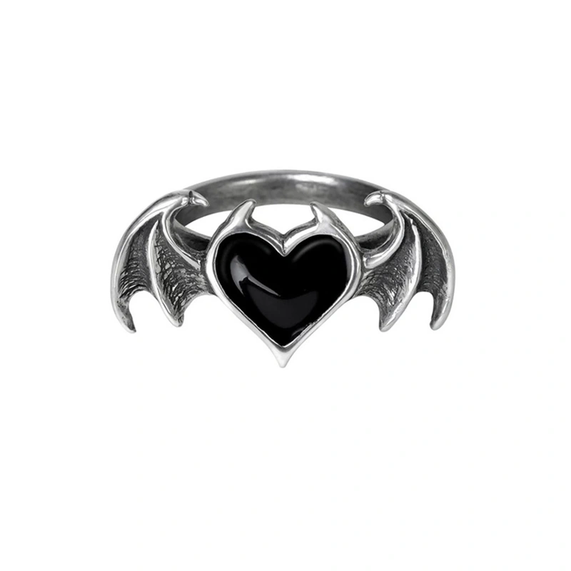 Vintage Heart Finger Ring, Female Adult Metal Alloy Punk Jewelry
