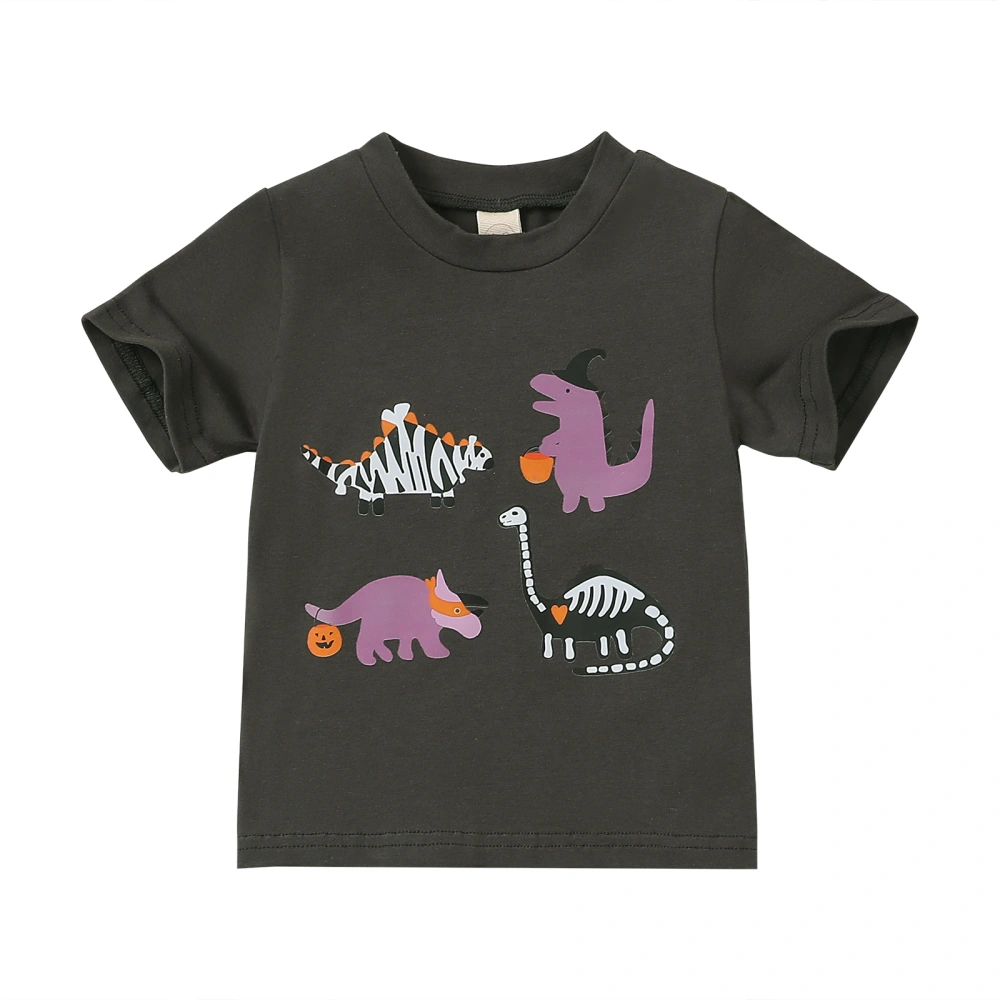 Halloween Kids T-shirt, Short Sleeve Dinosaur Print Summer Tops