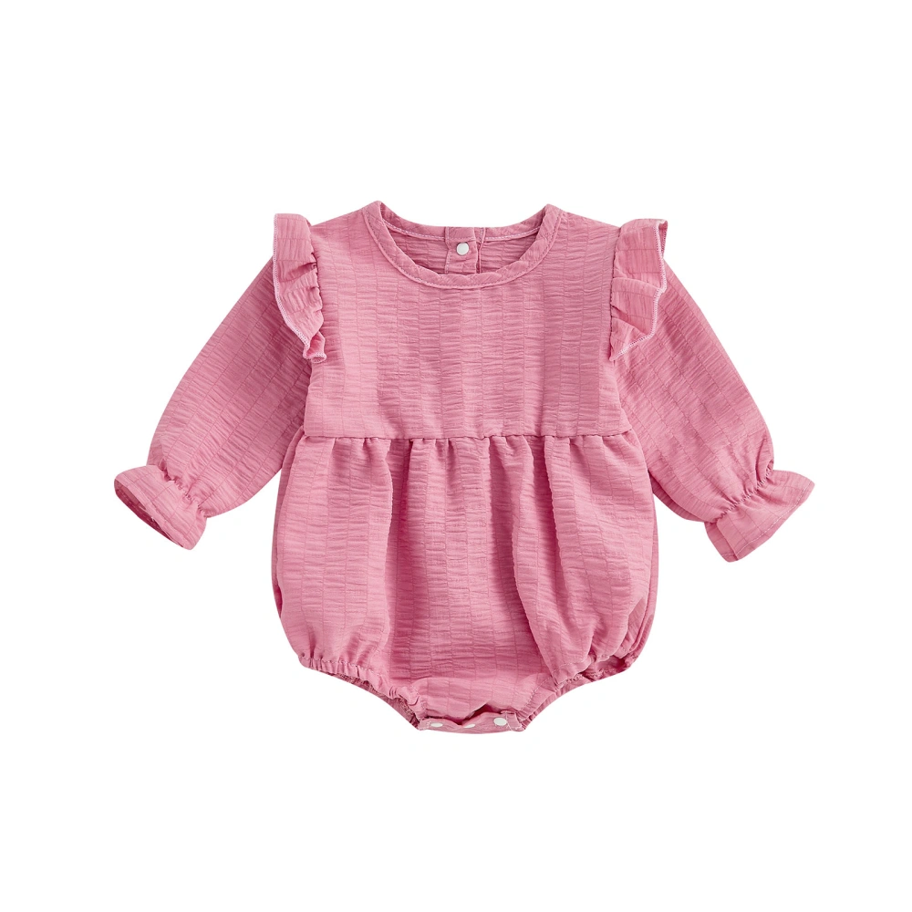 Baby Romper, Girls Solid Color Round Neck Long Sleeve Ruffle Bodysuit