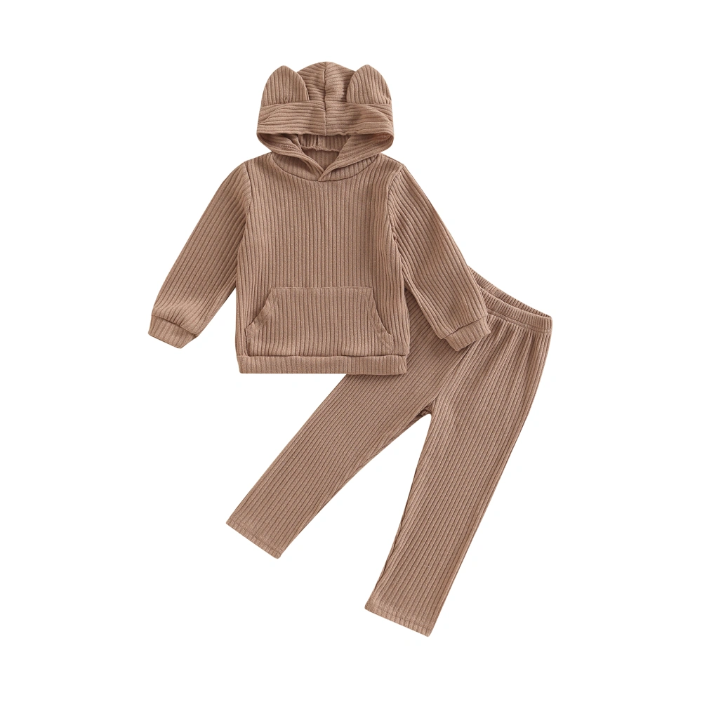 Kids 2 Pieces Outfits, Solid Color Animal Ears Hooded Tops + Pants