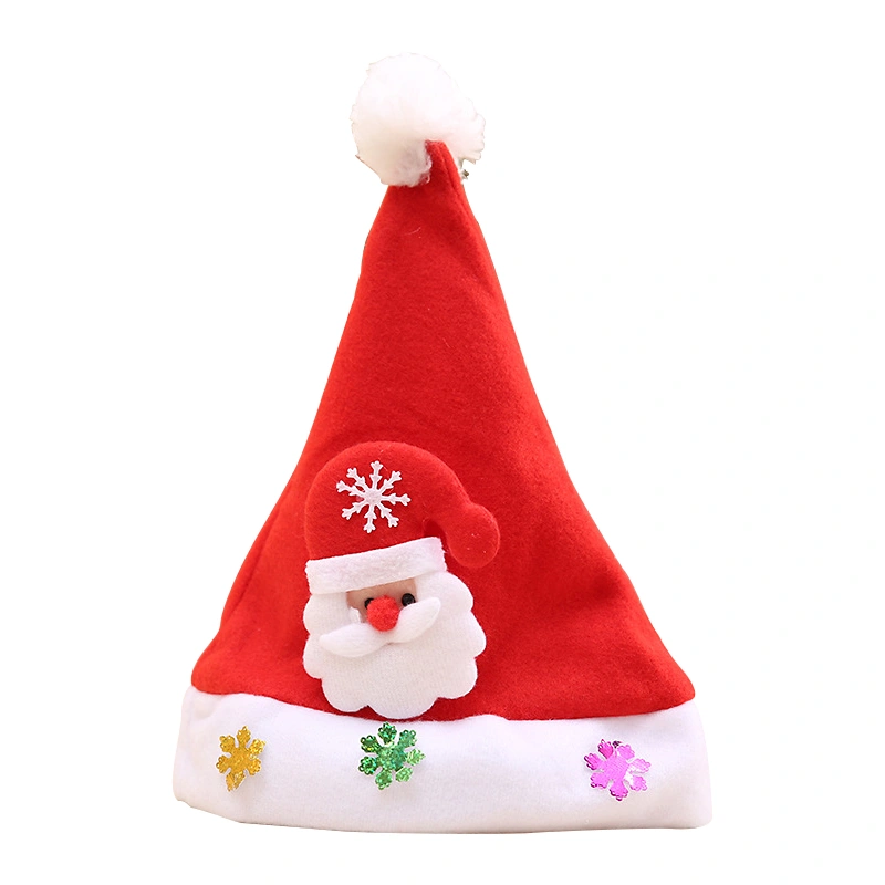 Christmas Hat, Plush Ball Snowflakes Decor Red Cap Costume Prop