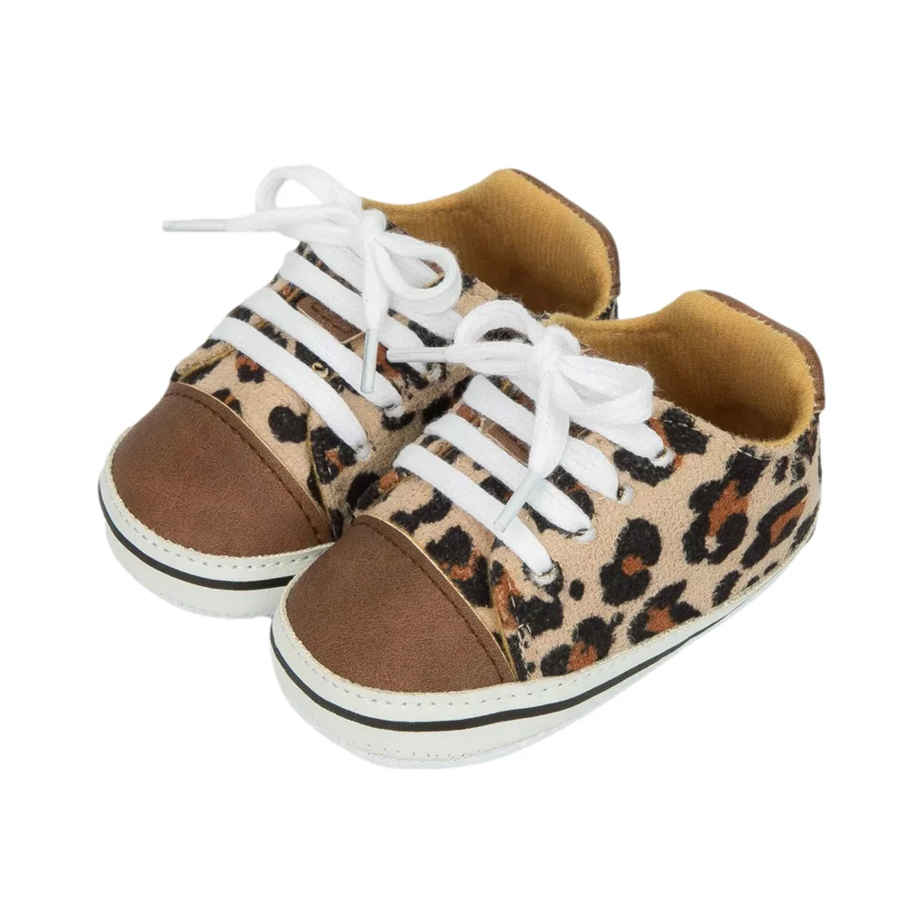 Baby Leopard Sneakers, Anti-Slip Moccasins Tie-up Infant Prewalkers