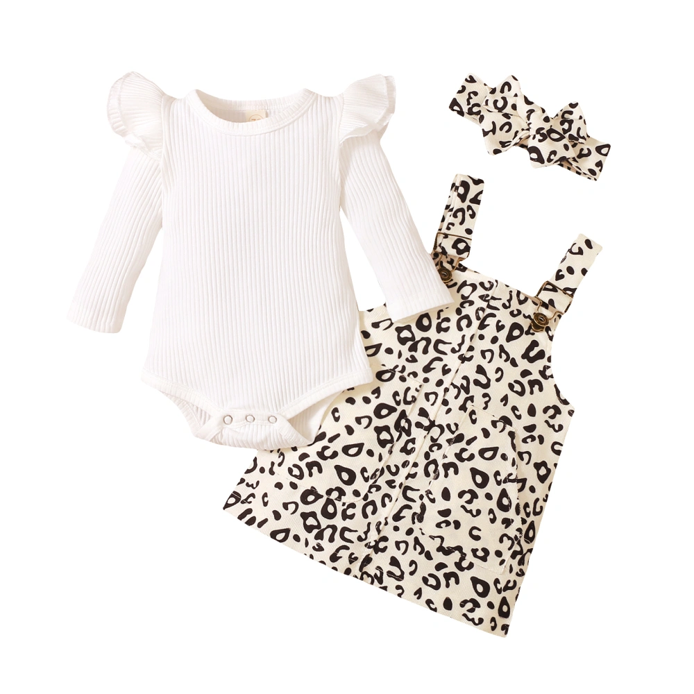 Ribbed Bodysuit + Leopard Print Suspender Skirt + Bow Headband