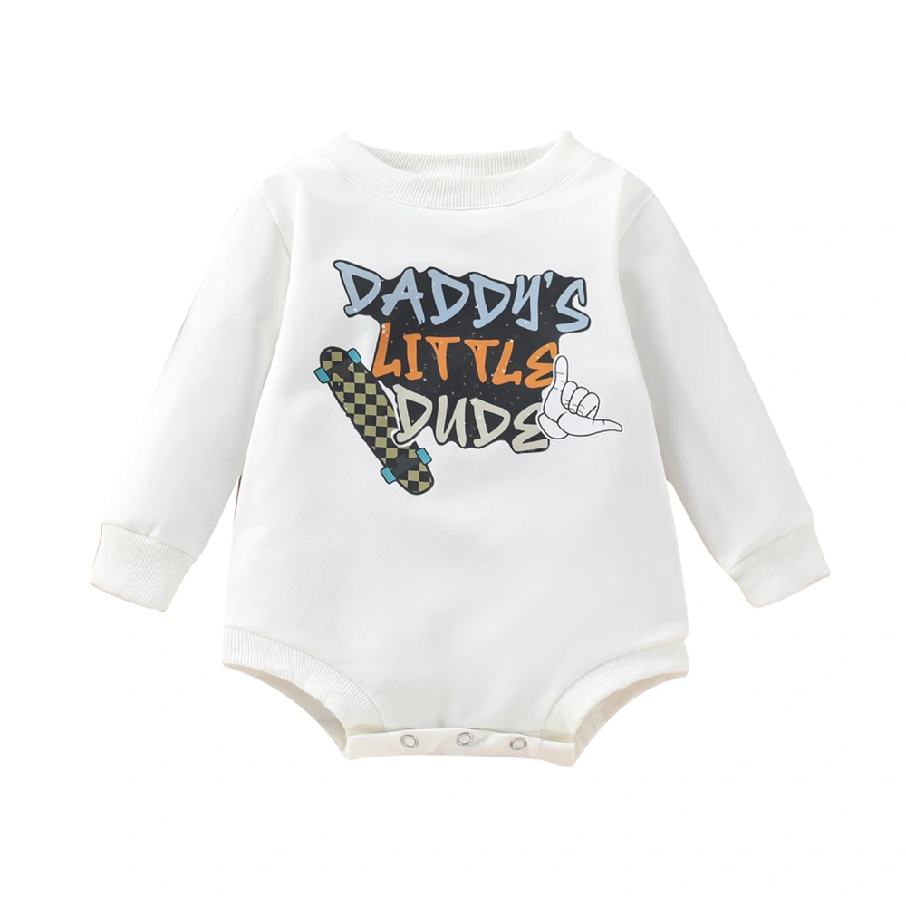 Baby Skateboard Letter Gesture Print Round Neck Long Sleeve Romper