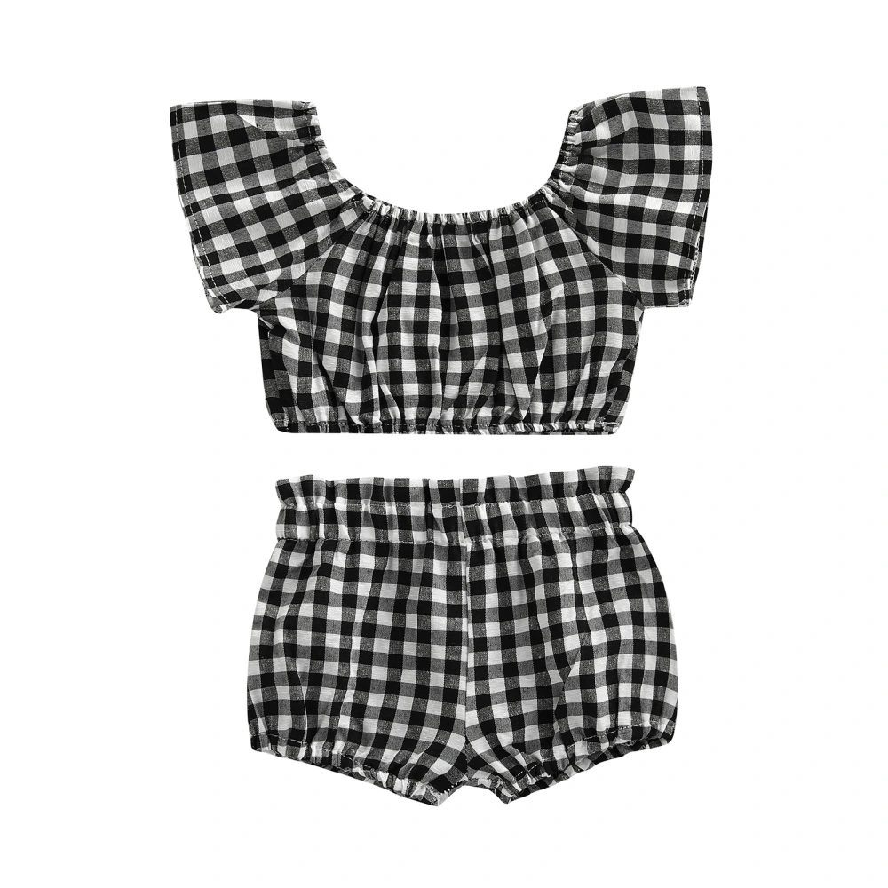 Baby Girls Plaid Clothes Set Off Shoulder Crop Tops High Waist Shorts