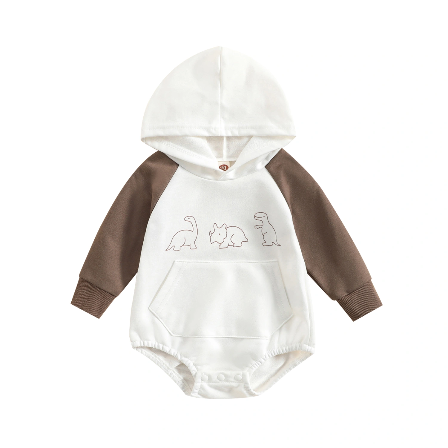Infant Baby Romper Dinosaur Print Contrast Color Hooded Jumpsuits