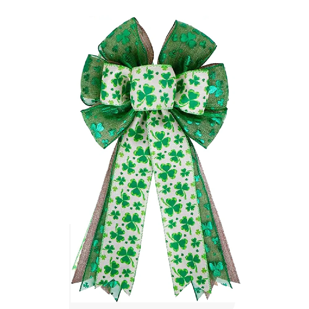 St Patricks Day Bowknot, Shamrock Irish Tree Topper Wreath Decor