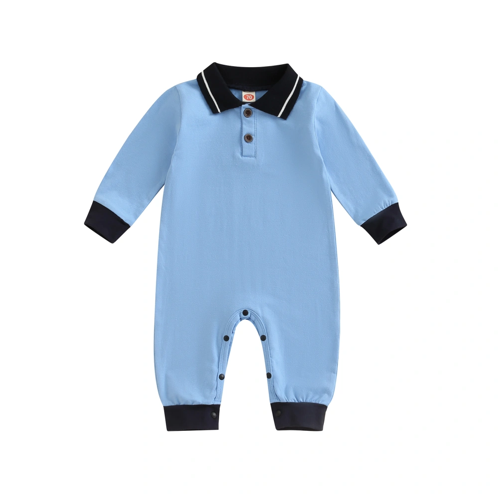 Baby Boys Romper Long Sleeve Lapel Neck Patch Color Long Jumpsuit 