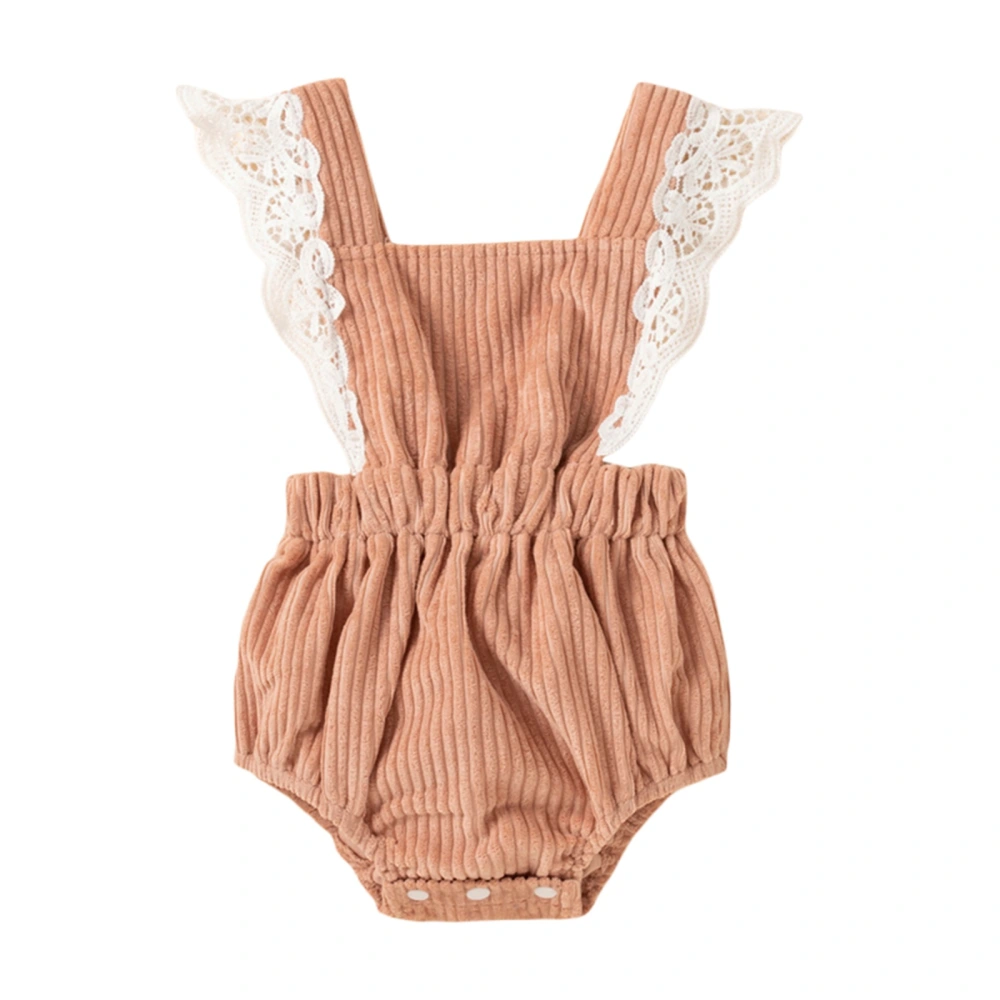 Baby Girl Sleeveless Romper, Lace Patchwork Square Neck Playsuit