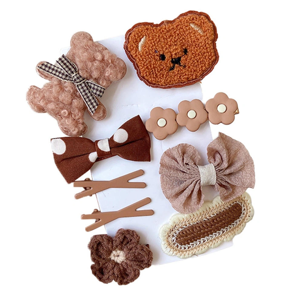 Kids Autumn Winter Hair Clips 9PCS Cartoon Bear Bowknot Barrettes