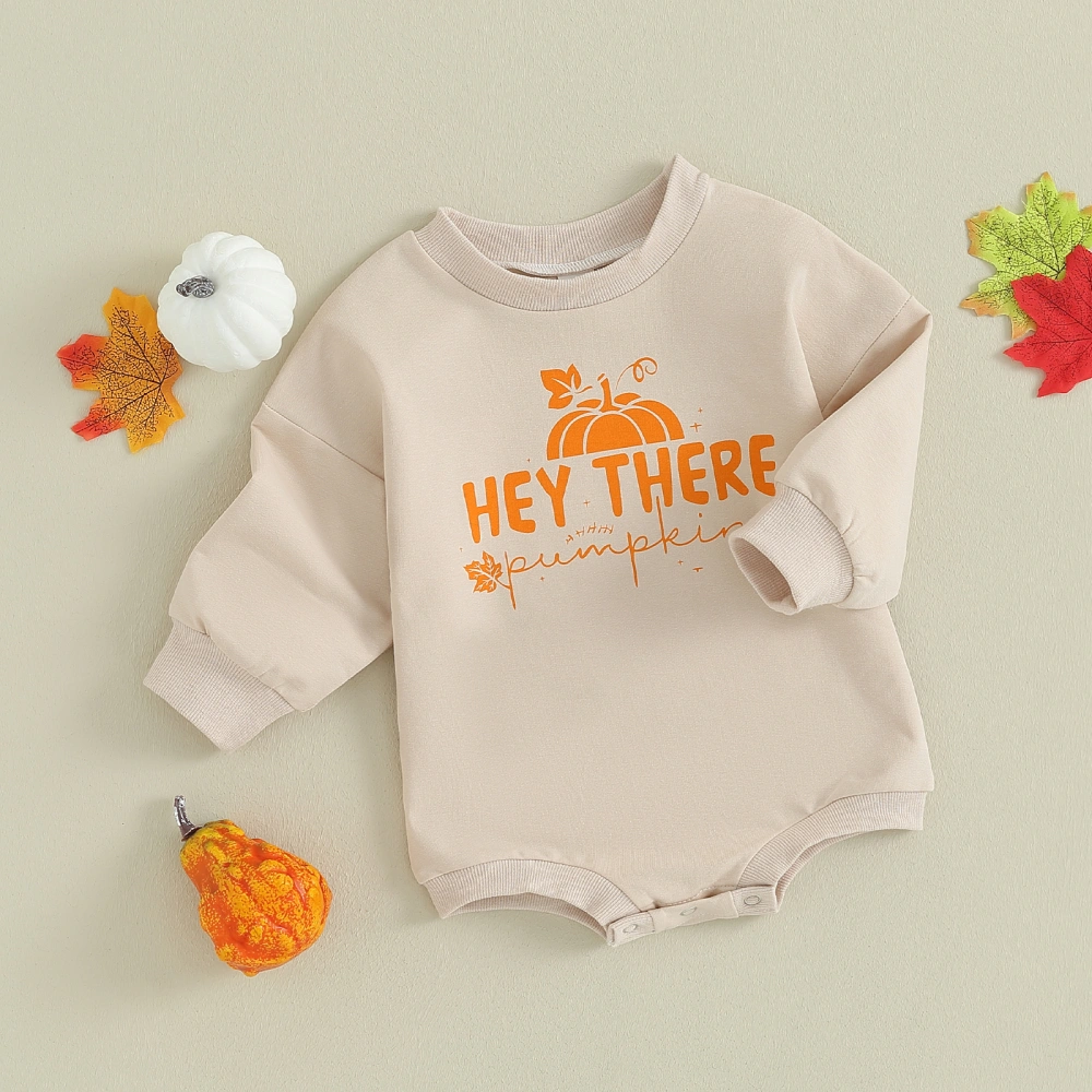 Baby Girls Halloween Long Sleeve Letter Pumpkin Print Crewneck Romper