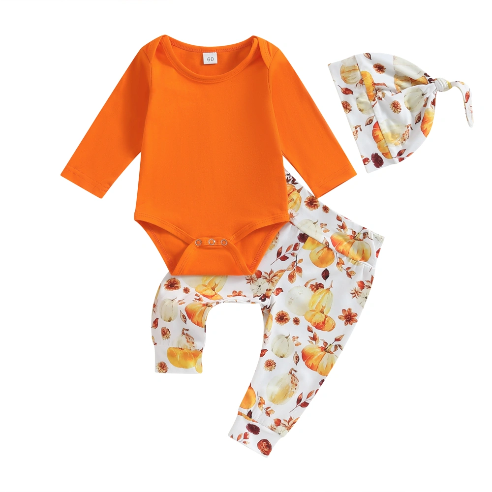 Infant Baby Halloween Clothes Long Sleeve Romper Pumpkin Pants Hat