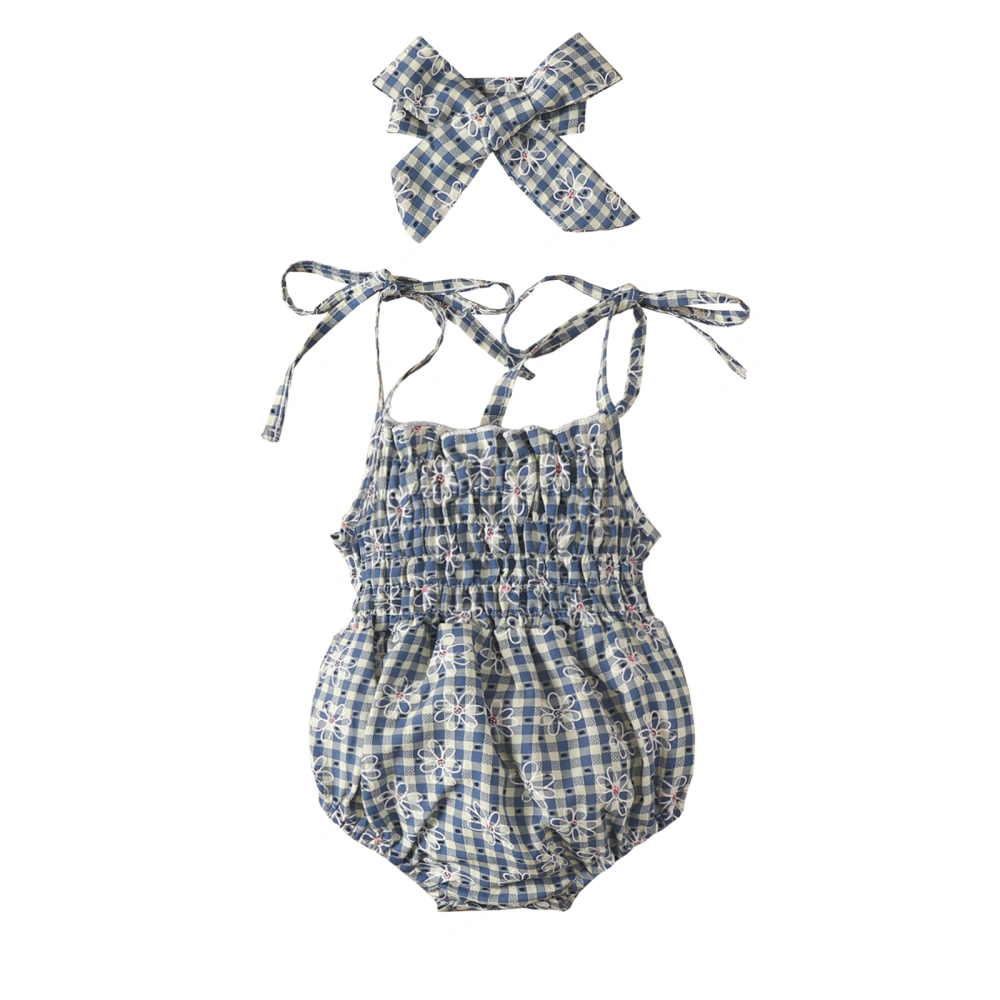 Infant Baby Girls Romper Floral Print Plaid Sleeveless Bodysuit