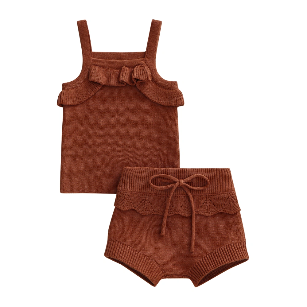 Baby Girls Knitted Shorts Set Camisole with Elastic Waist Shorts 