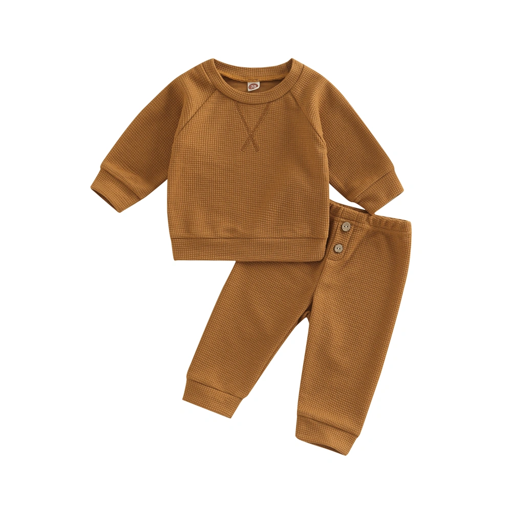 Infant Solid Color Crew Neck Pullover and Elastic Waist Trousers