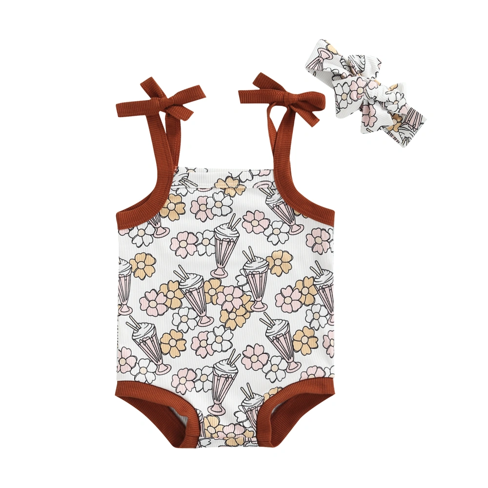 Baby Girl Jumpsuit Ice Cream Flower/Rainbow Letter Romper + Bandana 