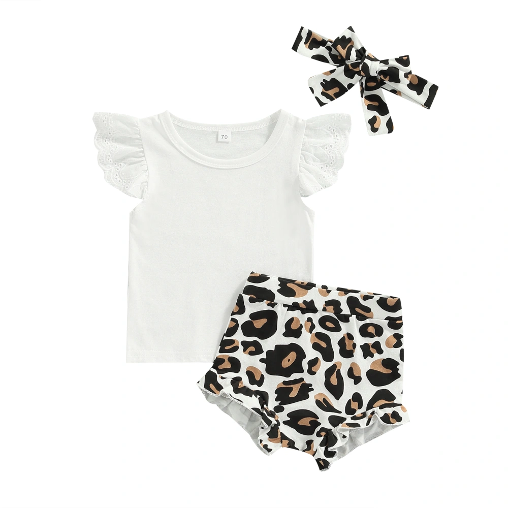 Baby 3Pcs Outfits, O-Neck Tops + High Waist Leopard Shorts + Hairband