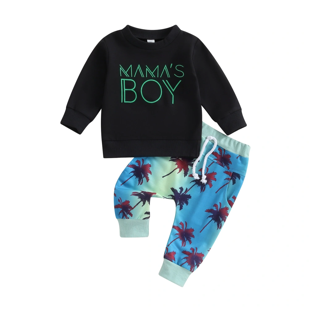 Baby Boy 2 Piece Outfits Letter Print Sweatshirt and Tree Print Pants 