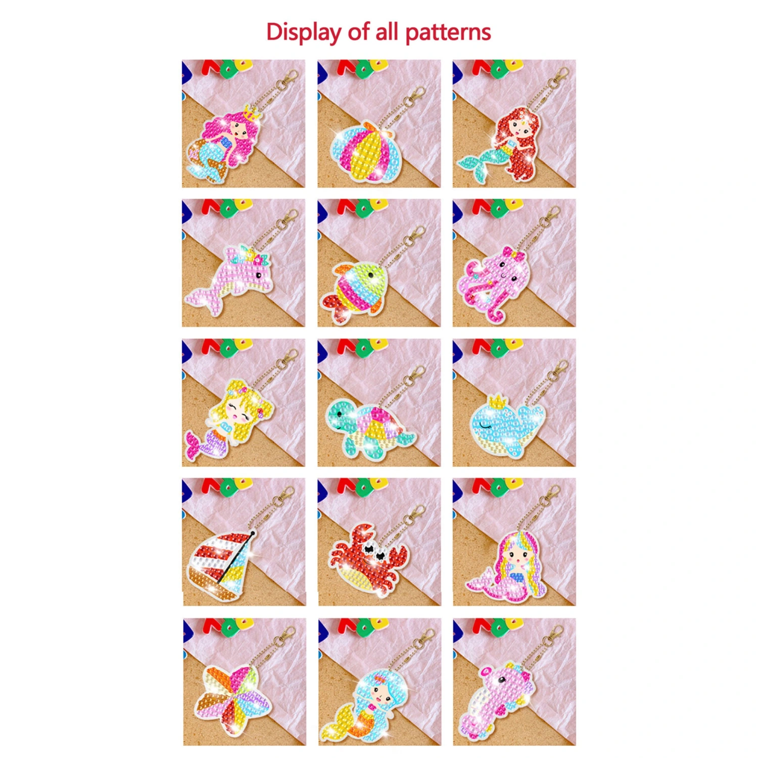 15Pcs Diamond Painting Kit for Kids Gem Art Paintings Key Chains Set