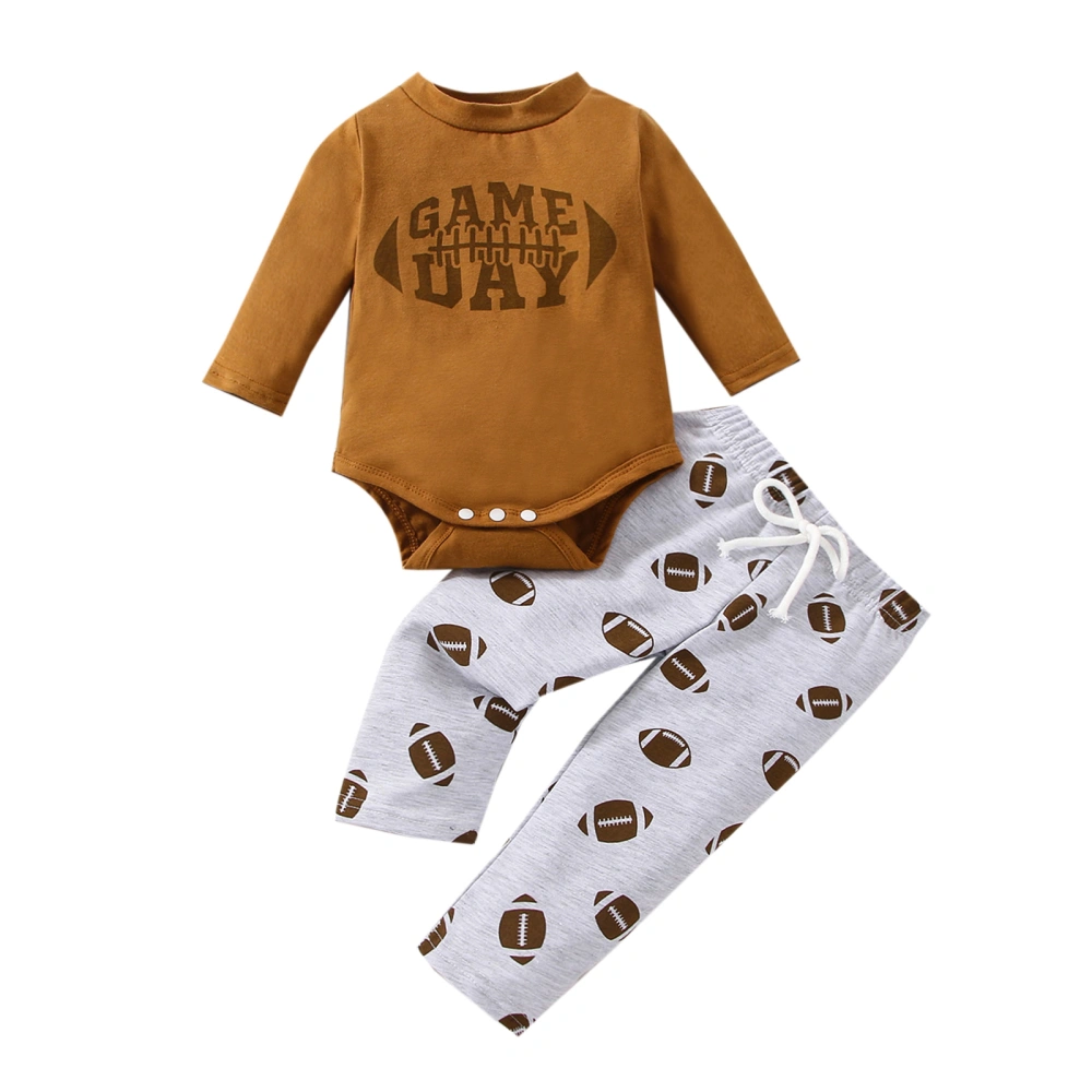 Baby 2 Pieces Outfit, Letter Print Romper + Rugby Print Long Pants